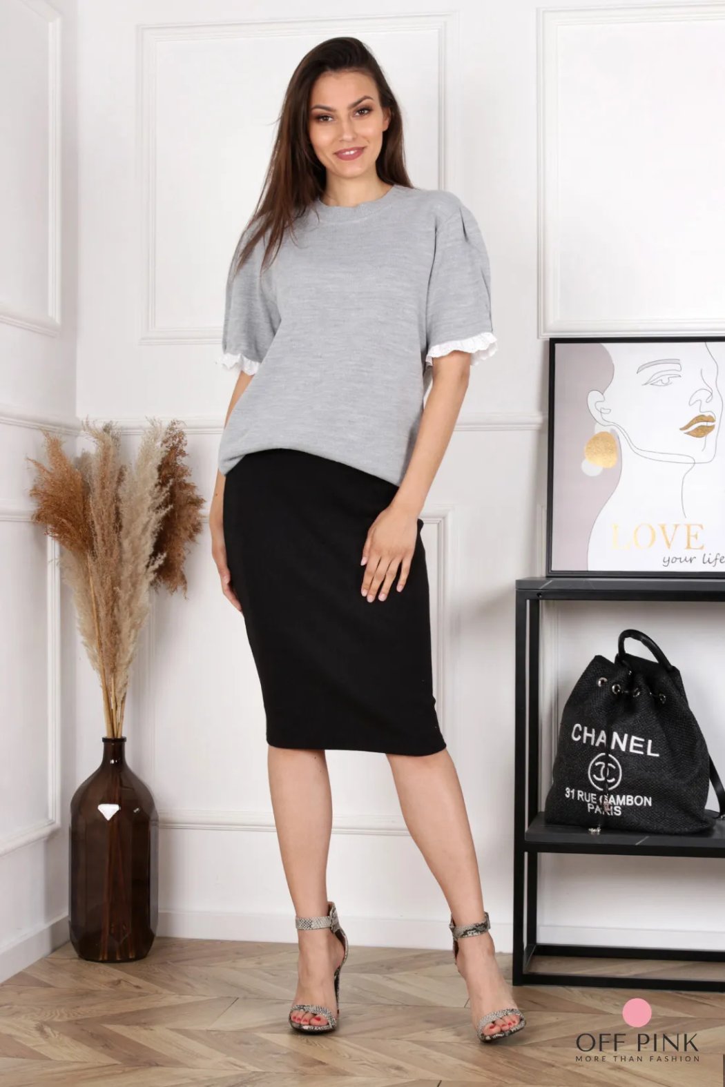 SWETER DAMSKI Z OZDOBNĄ KORONKĄ