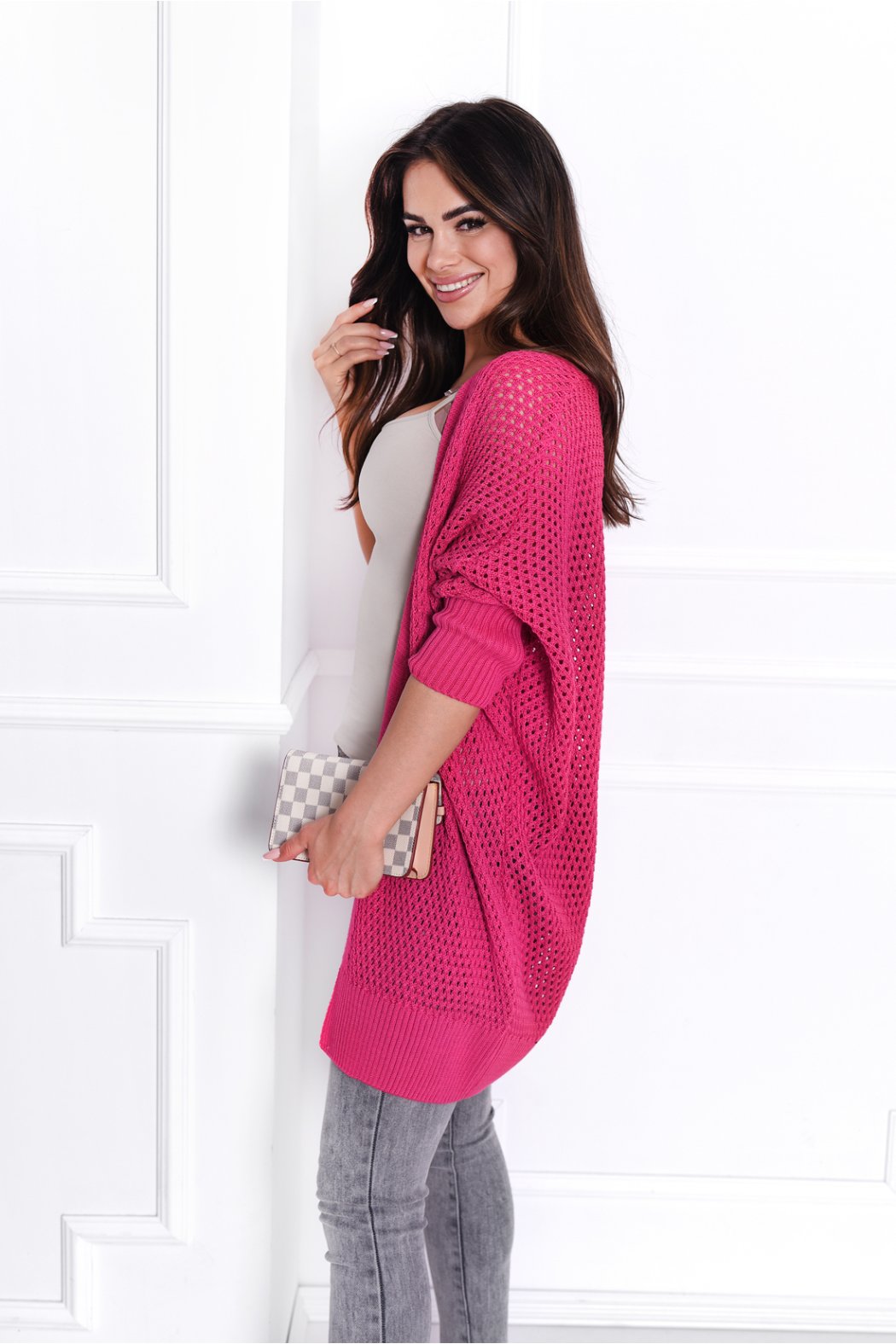 OZDOBNIE PLECIONY DŁUGI KARDIGAN DAMSKI HANA