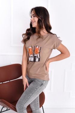 T-SHIRT DAMSKI Z OZDOBNYMI SZNURÓWKAMI LORIN