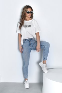 BAWEŁNIANY BASICOWY T-SHIRT DAMSKI OVERSIZE Z KRÓTKIM RĘKAWEM COUTURE