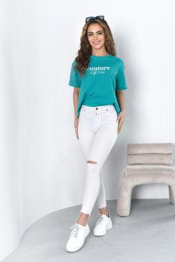 BAWEŁNIANY BASICOWY T-SHIRT DAMSKI OVERSIZE Z KRÓTKIM RĘKAWEM COUTURE