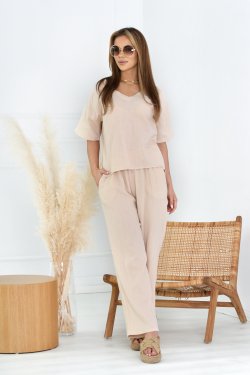 MUŚLINOWA BLUZKA Z KRÓTKIM RĘKAWEM I DEKOLTEM W SEREK - FELICJA