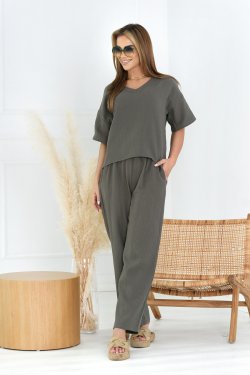 MUŚLINOWA BLUZKA Z KRÓTKIM RĘKAWEM I DEKOLTEM W SEREK - FELICJA