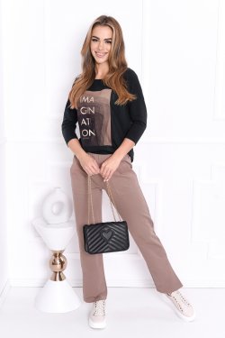 BLUZKA DAMSKA Z RĘKAWEM 3/4 I DUŻYM BŁYSZCZĄCYM NADRUKIEM JANETTE