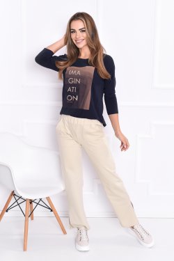 BLUZKA DAMSKA Z RĘKAWEM 3/4 I DUŻYM BŁYSZCZĄCYM NADRUKIEM JANETTE