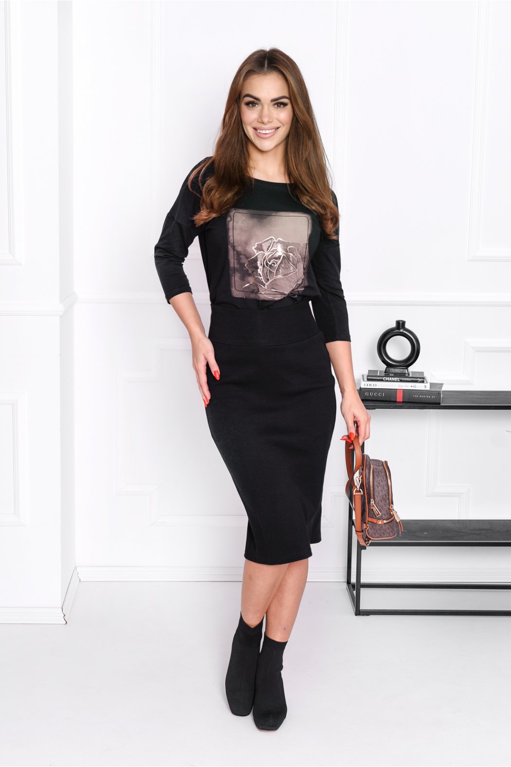 BLUZKA DAMSKA Z NADRUKIEM I 3/4 RĘKAWEM - LILIANA