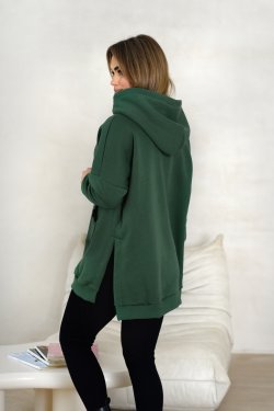 GRUBA BLUZA DAMSKA Z KAPTUREM ROZCIĘCIA PO BOKACH KIESZEŃ KANGUREK DŁUGI RĘKAW - REYANA