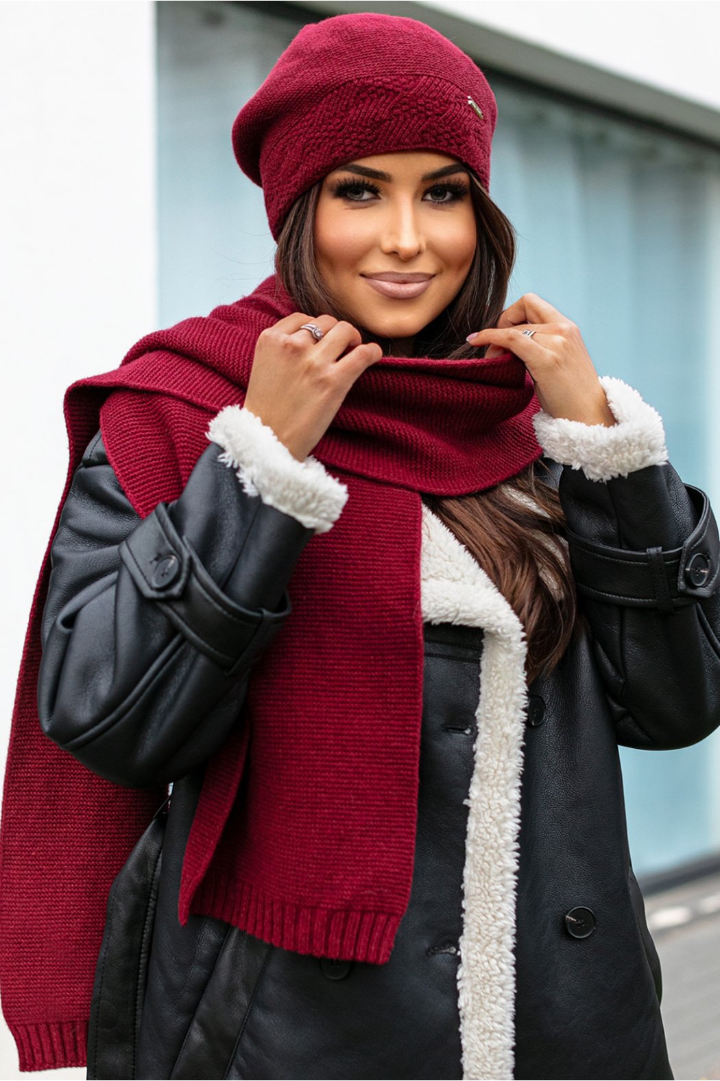 BERET DAMSKI P064 - Bordowy