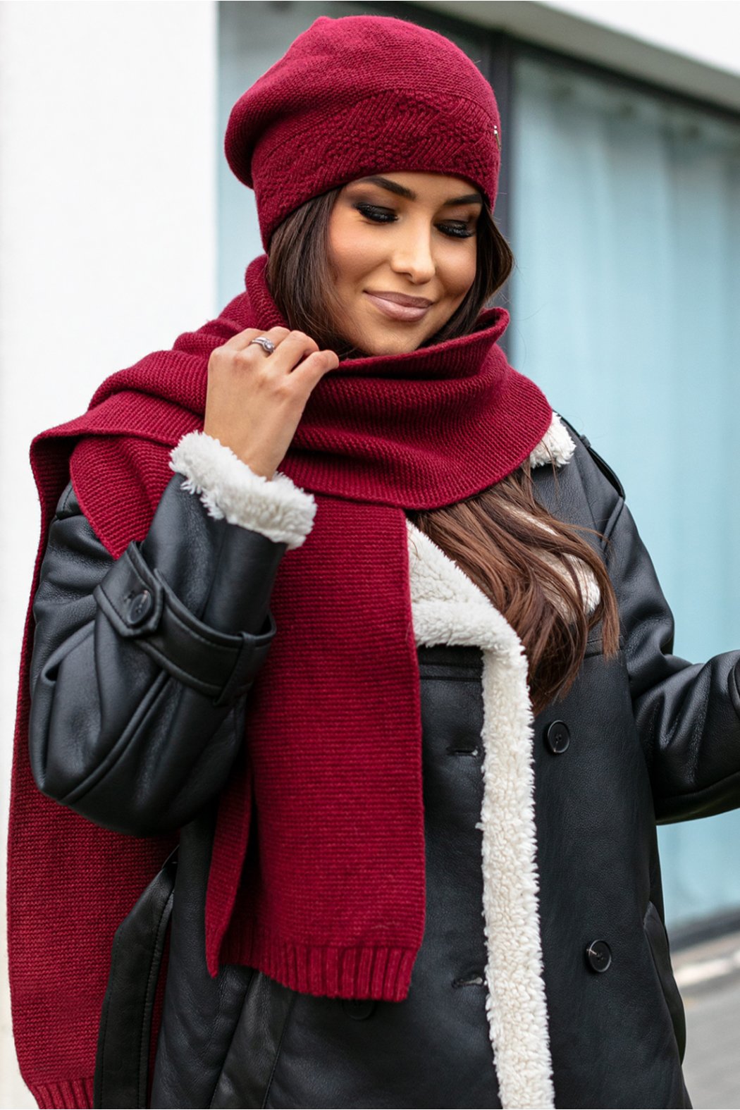 BERET DAMSKI P064 - Bordowy