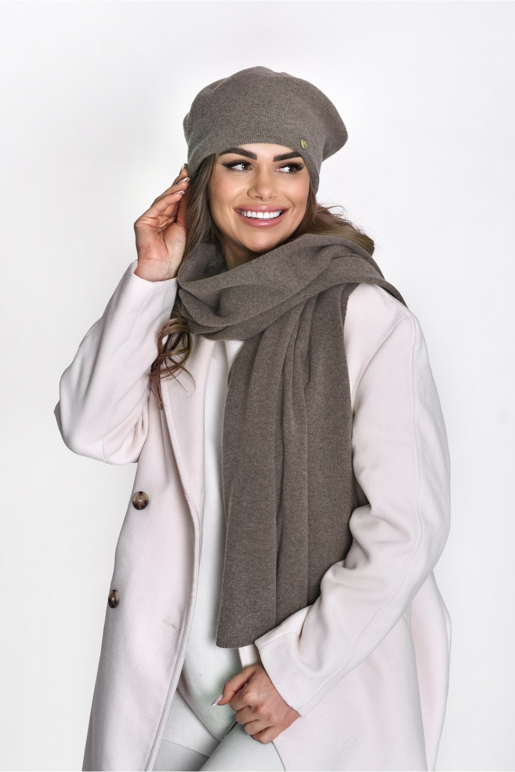 BERET DAMSKI P068 - Jasny brąz