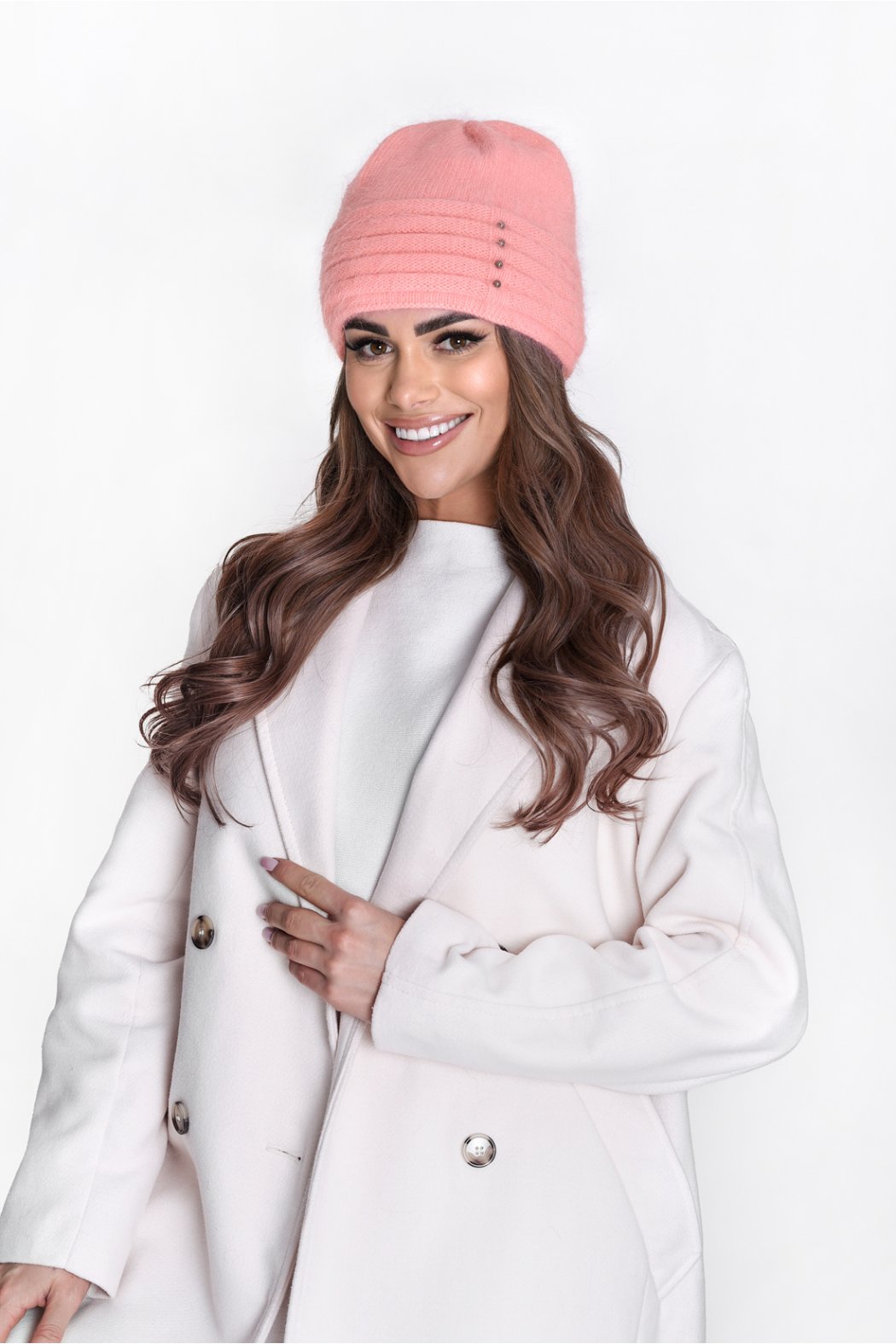 CZAPKA DAMSKA P066 - Koralowy