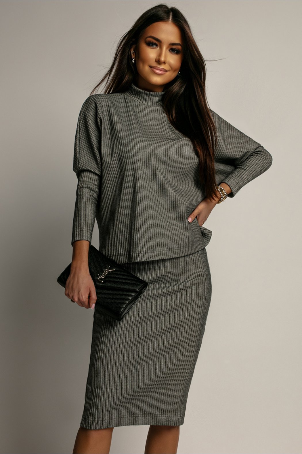 PRĄŻKOWANA SPÓDNICA Z ROZCIĘCIEM - VIOLA