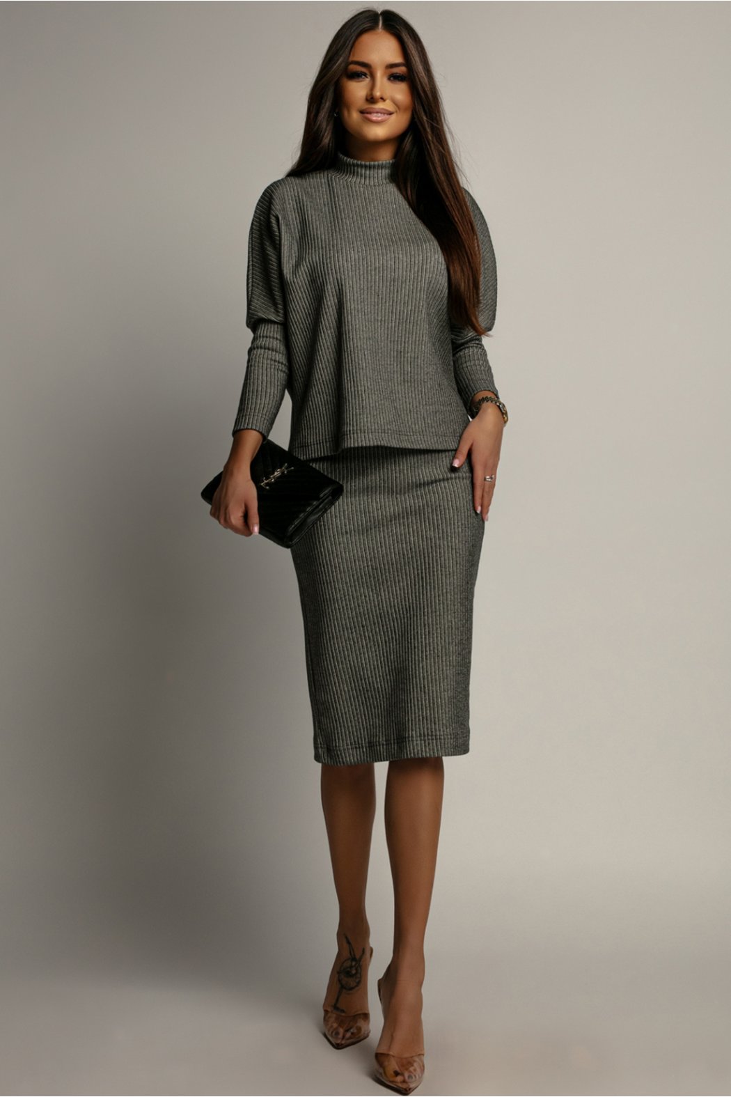 PRĄŻKOWANA SPÓDNICA Z ROZCIĘCIEM - VIOLA