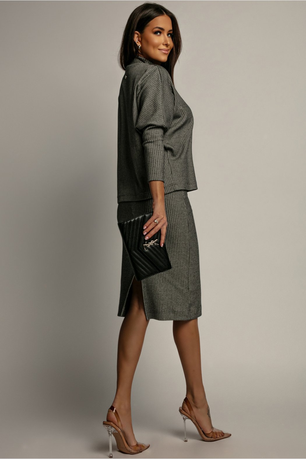 PRĄŻKOWANA SPÓDNICA Z ROZCIĘCIEM - VIOLA