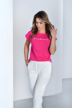 BLUZKA DAMSKA Z KRÓTKIM RĘKAWEM I NADRUKIEM - IDALIA