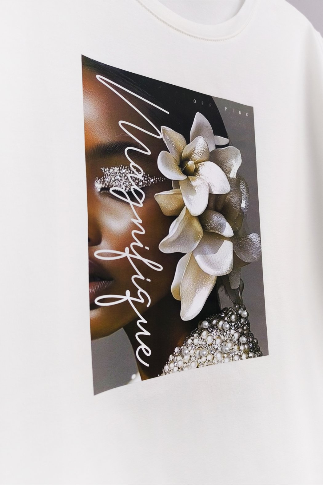 T-SHIRT DAMSKI BAWEŁNIANY Z NADRUKIEM I PEREŁKAMI - SIRI