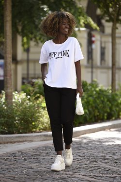 T-SHIRT DAMSKI BAWEŁNIANY Z NAPISEM - SAONA