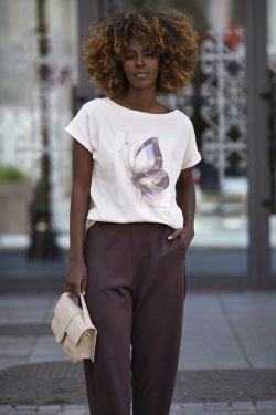 BLUZKA DAMSKA Z KRÓTKIM RĘKAWEM I NADRUKIEM - RANI