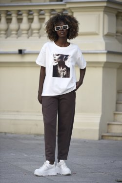 T-SHIRT DAMSKI BAWEŁNIANY Z NADRUKIEM - NAOMI