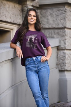 T-SHIRT DAMSKI BAWEŁNIANY Z NADRUKIEM - CAMISA