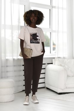 T-SHIRT DAMSKI BAWEŁNIANY Z NADRUKIEM - CHOCO