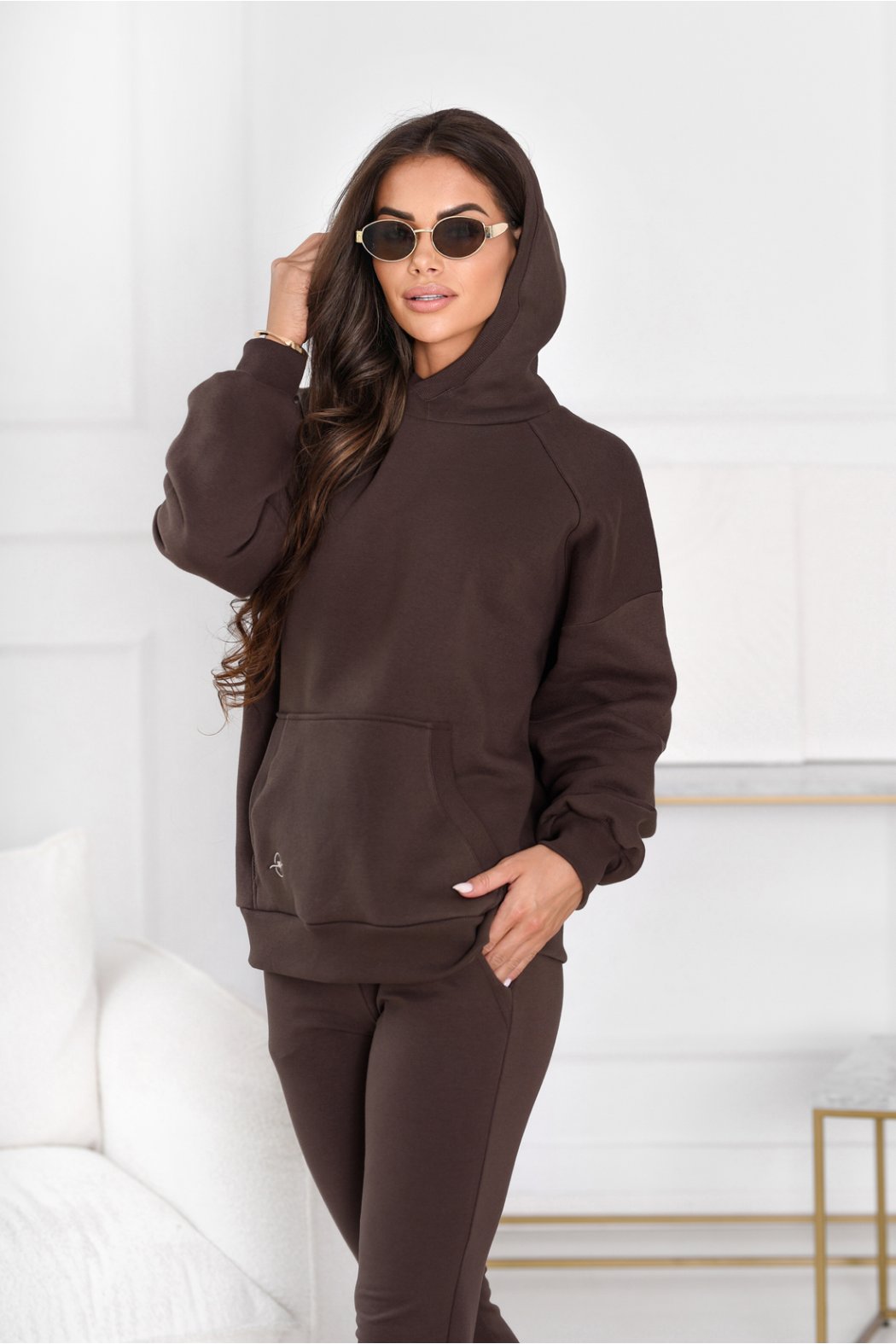 GRUBA BLUZA DAMSKA Z KAPTUREM KIESZEŃ KANGUREK DŁUGI RĘKAW - OLIMPIA