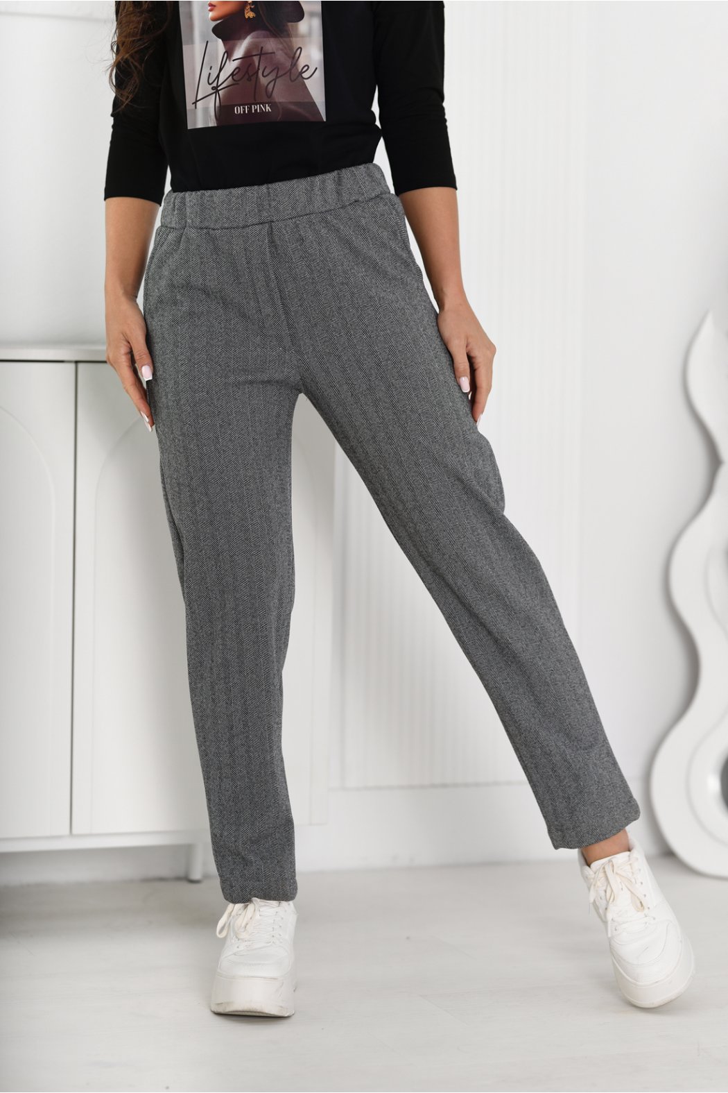 ELEGANCKIE SPODNIE DAMSKIE W JODEŁKĘ - MODI