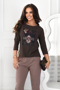 BLUZKA DAMSKA Z NADRUKIEM I 3/4 RĘKAWEM - ZIA