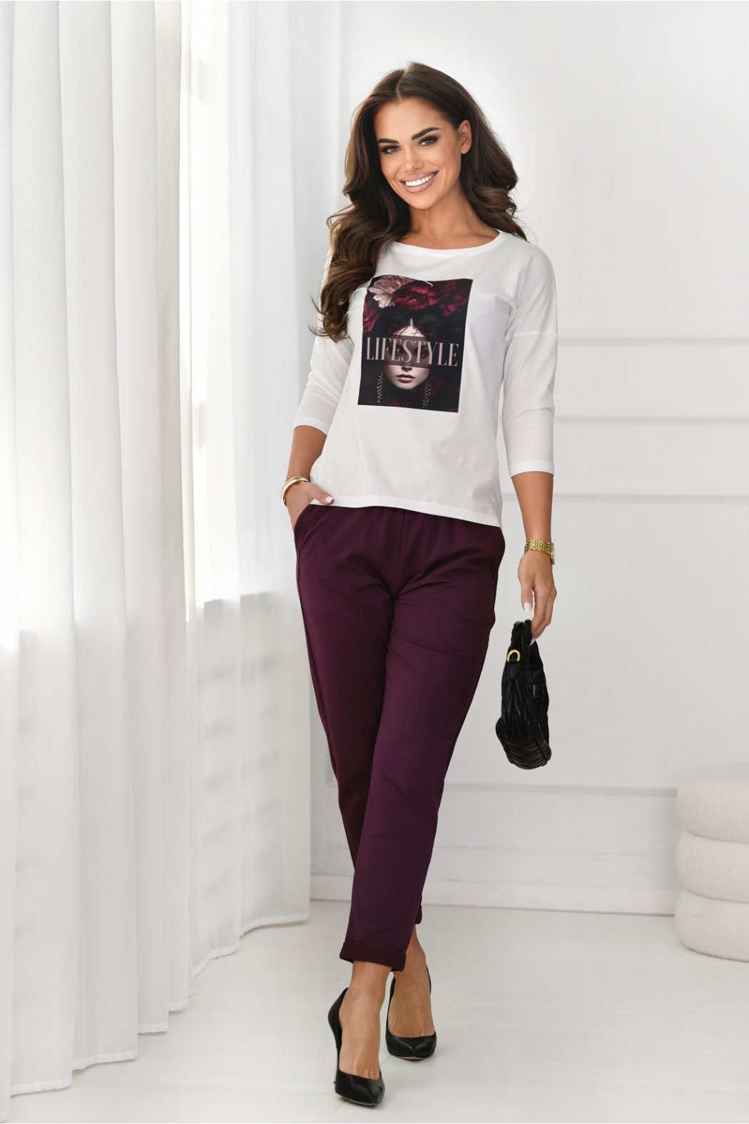 BLUZKA DAMSKA Z NADRUKIEM I 3/4 RĘKAWEM - ZIA