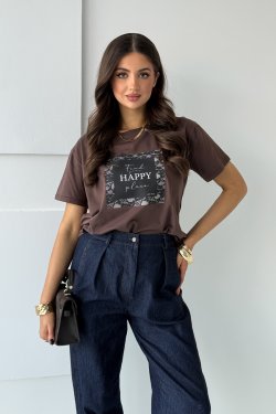 BAWEŁNIANY T-SHIRT Z NADRUKIEM AURINE