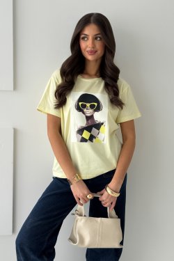 BAWEŁNIANY T-SHIRT Z NADRUKIEM PEGGY