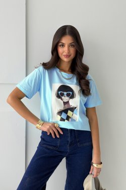 BAWEŁNIANY T-SHIRT Z NADRUKIEM PEGGY