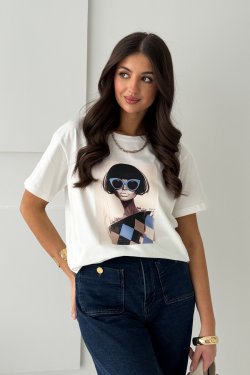 BAWEŁNIANY T-SHIRT Z NADRUKIEM PEGGY