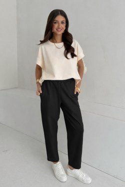 BAWEŁNIANE SPODNIE Z LUŹNĄ NOGAWKĄ - AYA