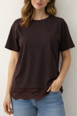 BAWEŁNIANY T-SHIRT Z KORONKĄ - LUPE