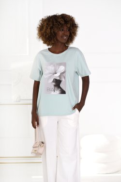 BAWEŁNIANY T-SHIRT Z NADRUKIEM BIANKO