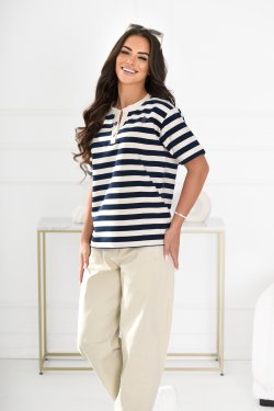 BAWEŁNIANA BLUZA W PASKI Z KRÓTKIM RĘKAWEM - NIEVE