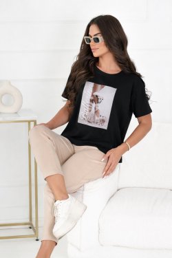 BAWEŁNIANY T-SHIRT Z NADRUKIEM BALLERINA