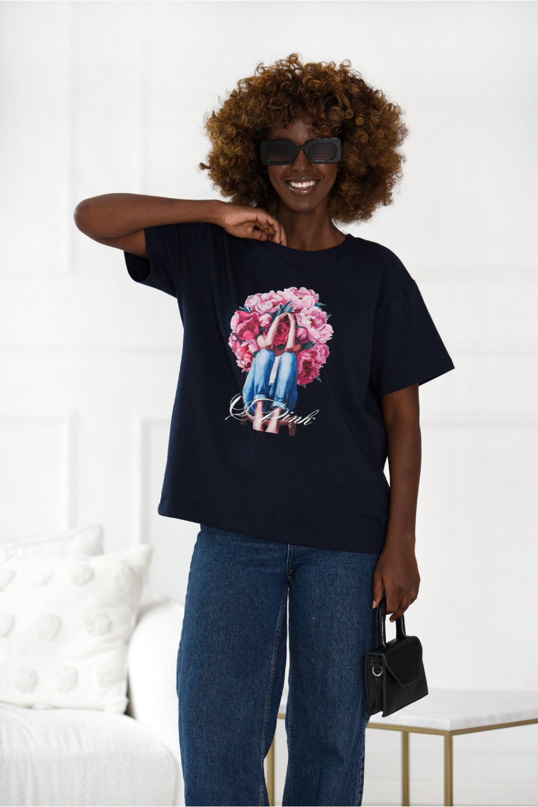 BAWEŁNIANY T-SHIRT Z NADRUKIEM BELLAFLORA