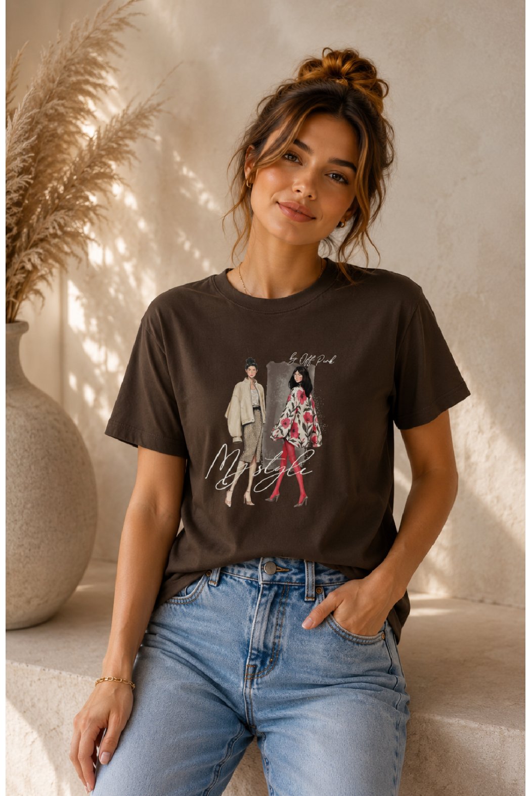 T-SHIRT Z NADRUKIEM MODA -...